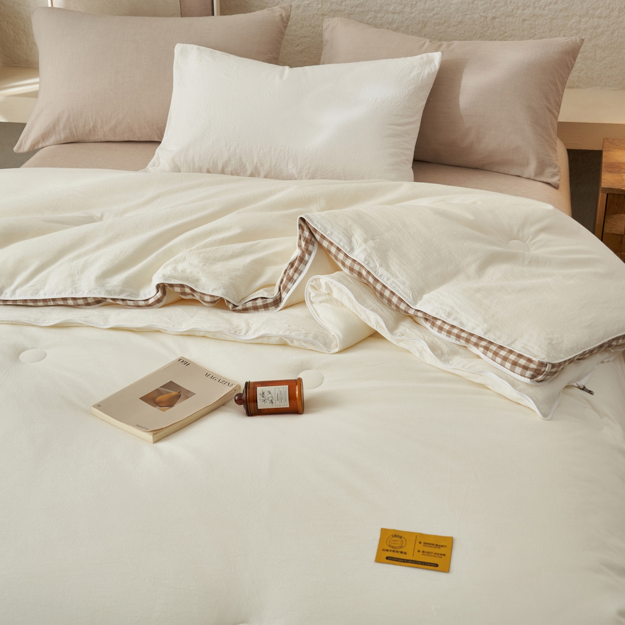 91家纺网 家纺一手货源 找家纺 子由家居 2025新款无印风棋盘格立体大豆被被子被芯 棋盘格-本白