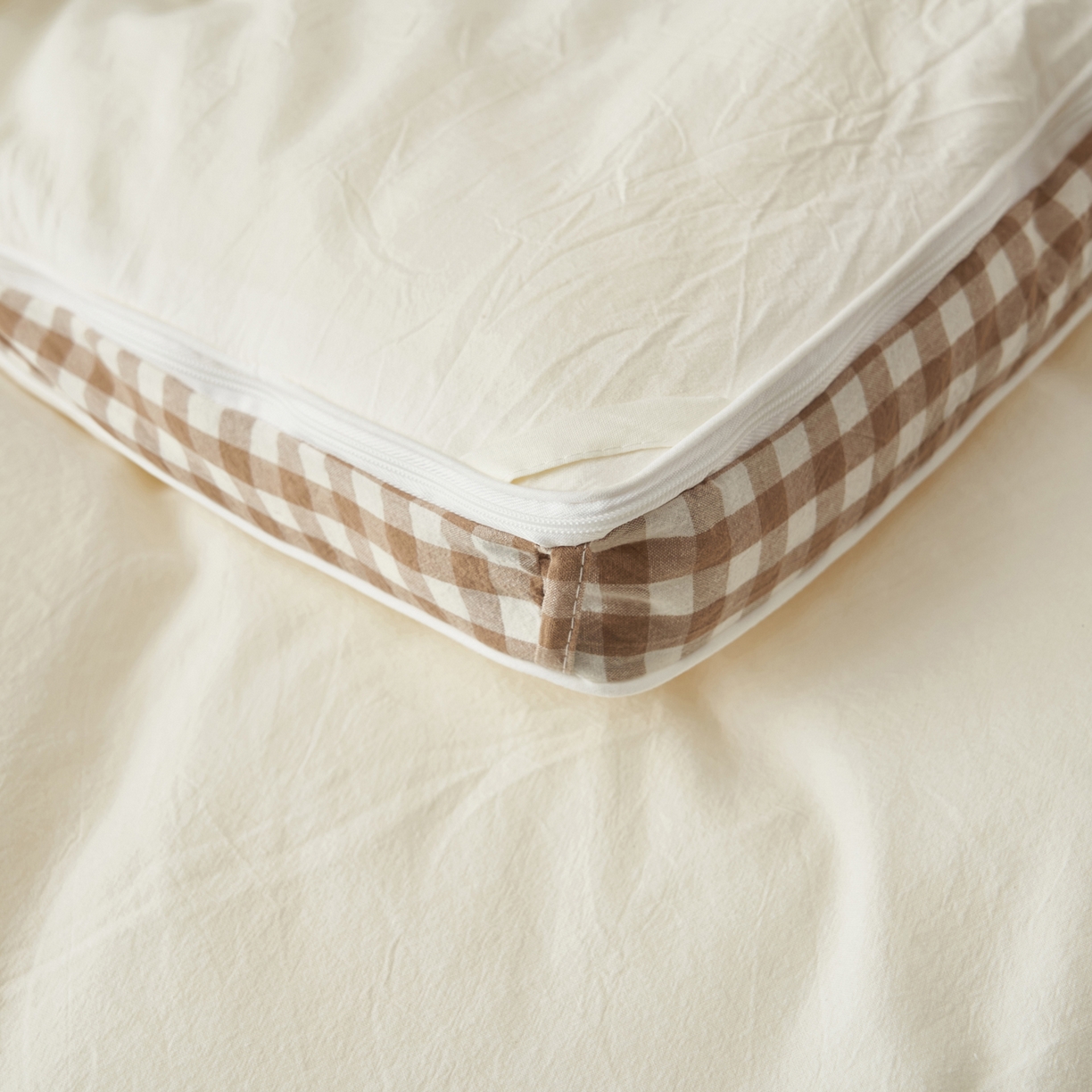 91家纺网 家纺一手货源 找家纺 子由家居 2025新款无印风棋盘格立体大豆被被子被芯 棋盘格-本白