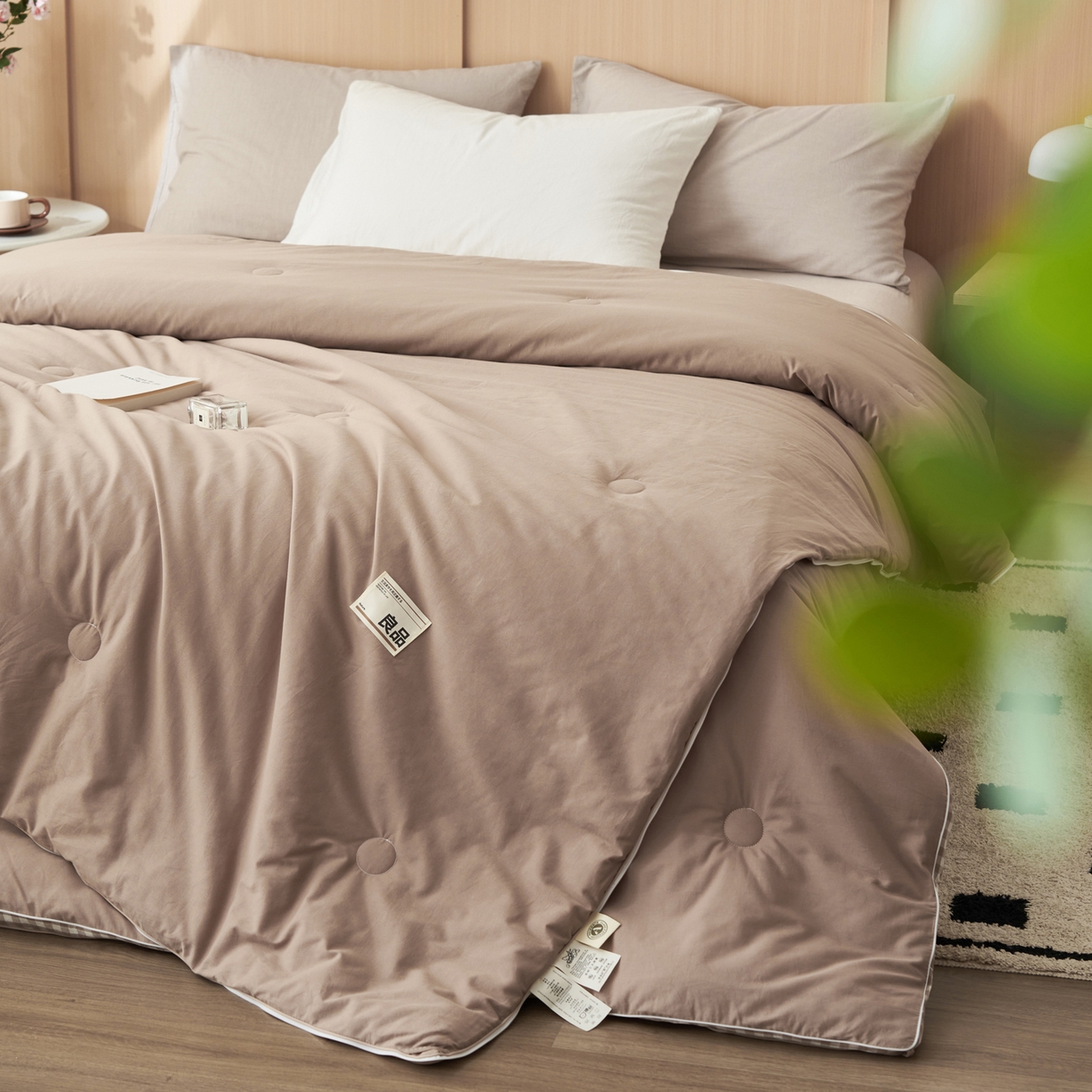 91家纺网 家纺一手货源 找家纺 子由家居 2025新款无印风棋盘格立体大豆被被子被芯 棋盘格-米驼