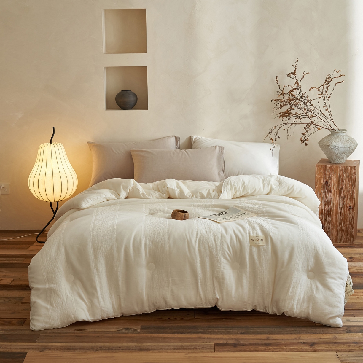 91家纺网 家纺一手货源 找家纺 子由家居 2025新款纯棉水洗棉麻花纹大提花55大豆被被子被芯 麻花纹55大豆被-简约风