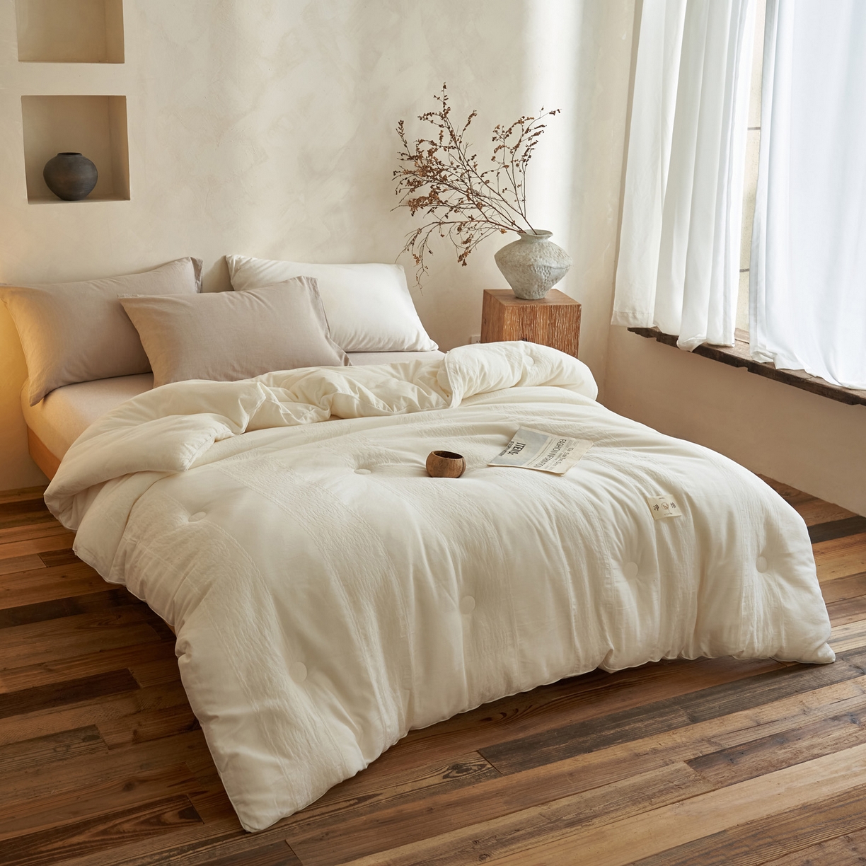 91家纺网 家纺一手货源 找家纺 子由家居 2025新款纯棉水洗棉麻花纹大提花55大豆被被子被芯 麻花纹55大豆被-简约风