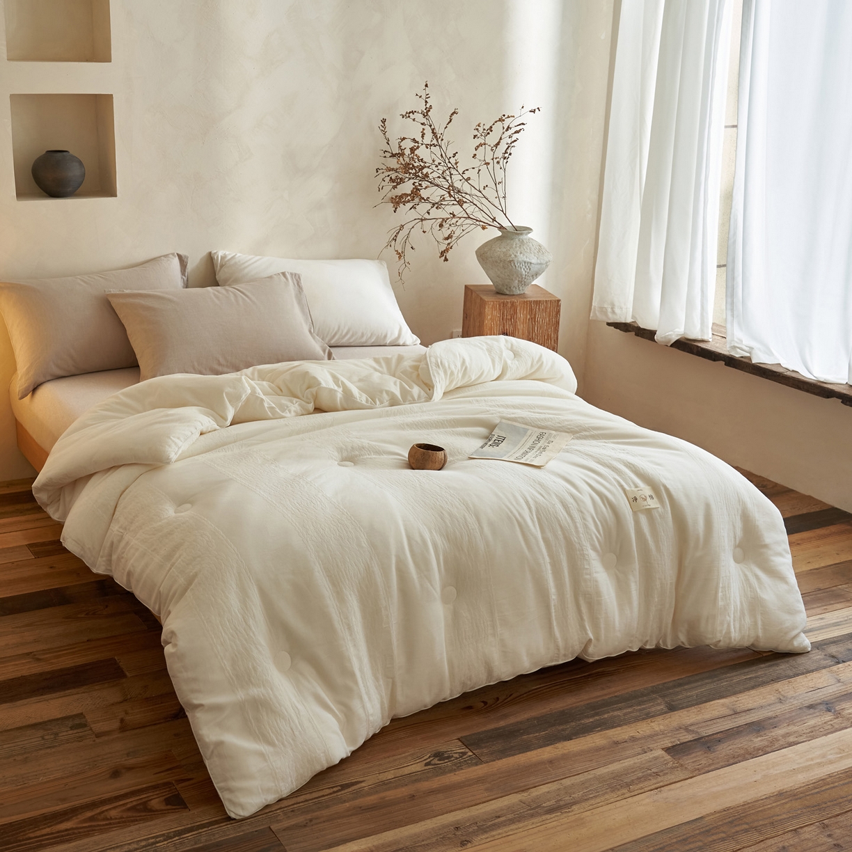 91家纺网 家纺一手货源 找家纺 子由家居 2025新款纯棉水洗棉麻花纹大提花55大豆被被子被芯 麻花纹55大豆被-简约风