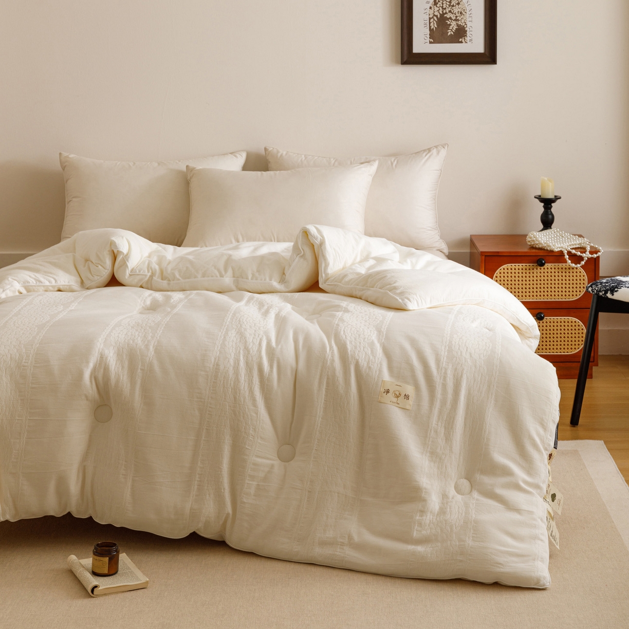 91家纺网 家纺一手货源 找家纺 子由家居 2025新款纯棉水洗棉麻花纹大提花55大豆被被子被芯 麻花纹55大豆被-自然光
