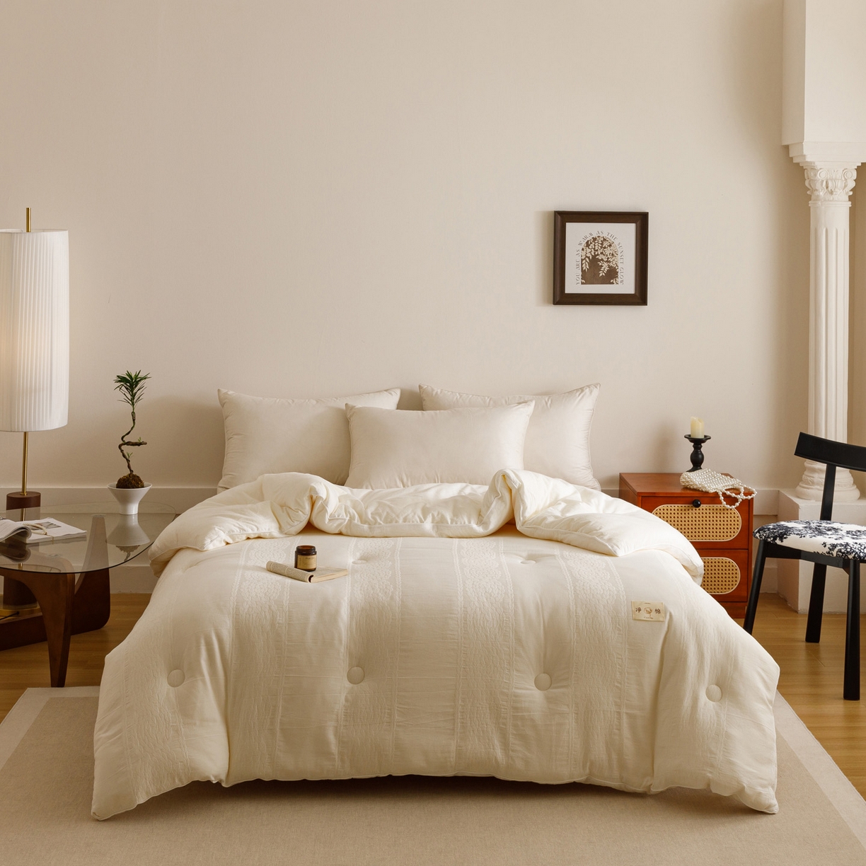 91家纺网 家纺一手货源 找家纺 子由家居 2025新款纯棉水洗棉麻花纹大提花55大豆被被子被芯 麻花纹55大豆被-自然光