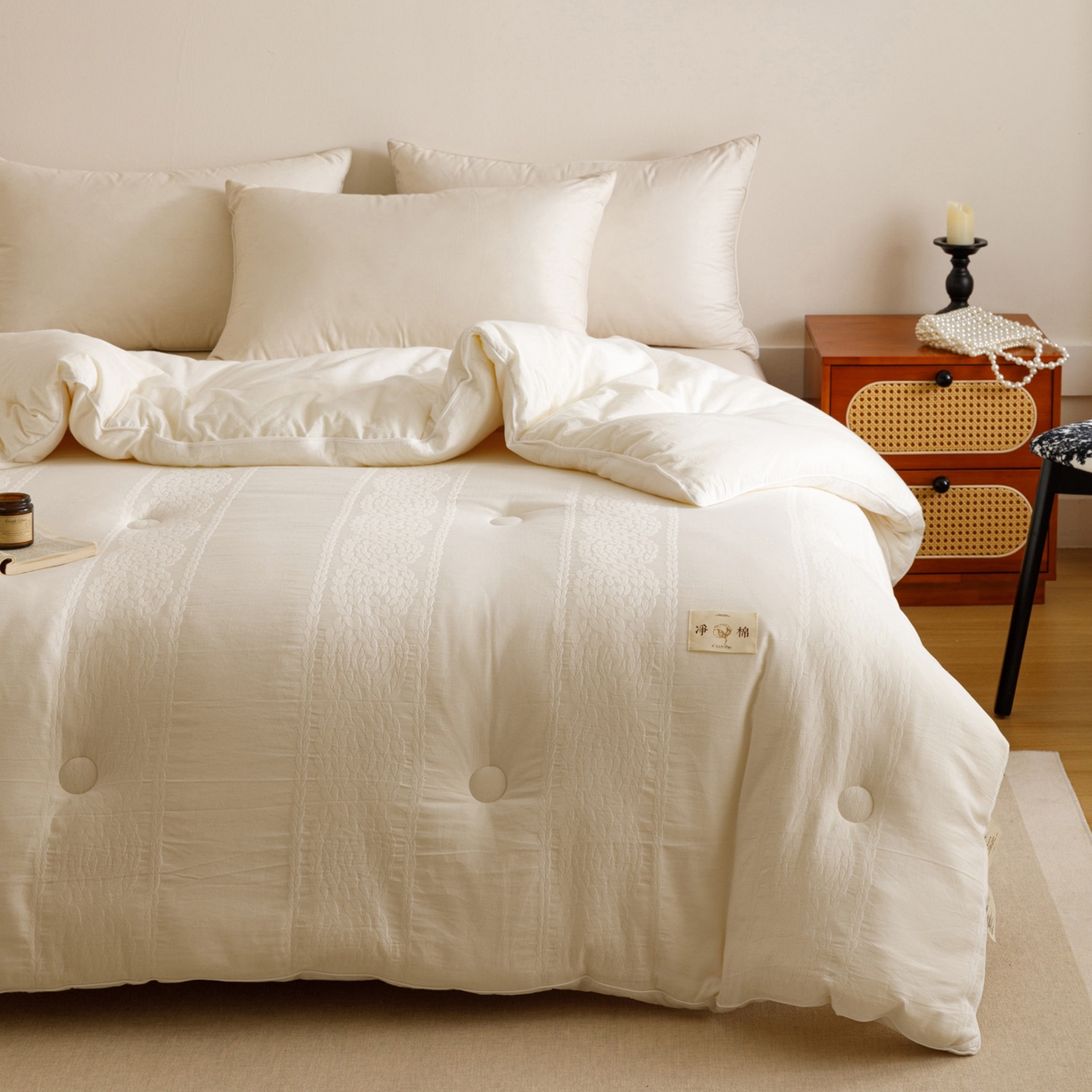 91家纺网 家纺一手货源 找家纺 子由家居 2025新款纯棉水洗棉麻花纹大提花55大豆被被子被芯 麻花纹55大豆被-自然光