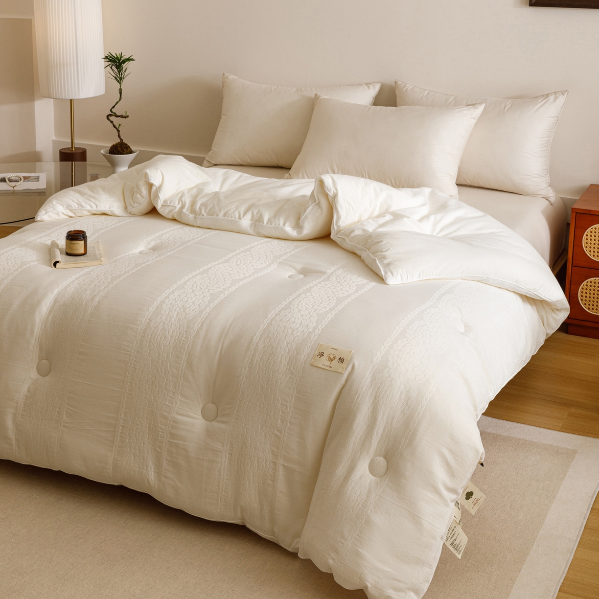 91家纺网 家纺一手货源 找家纺 子由家居 2025新款纯棉水洗棉麻花纹大提花55大豆被被子被芯 麻花纹55大豆被-自然光