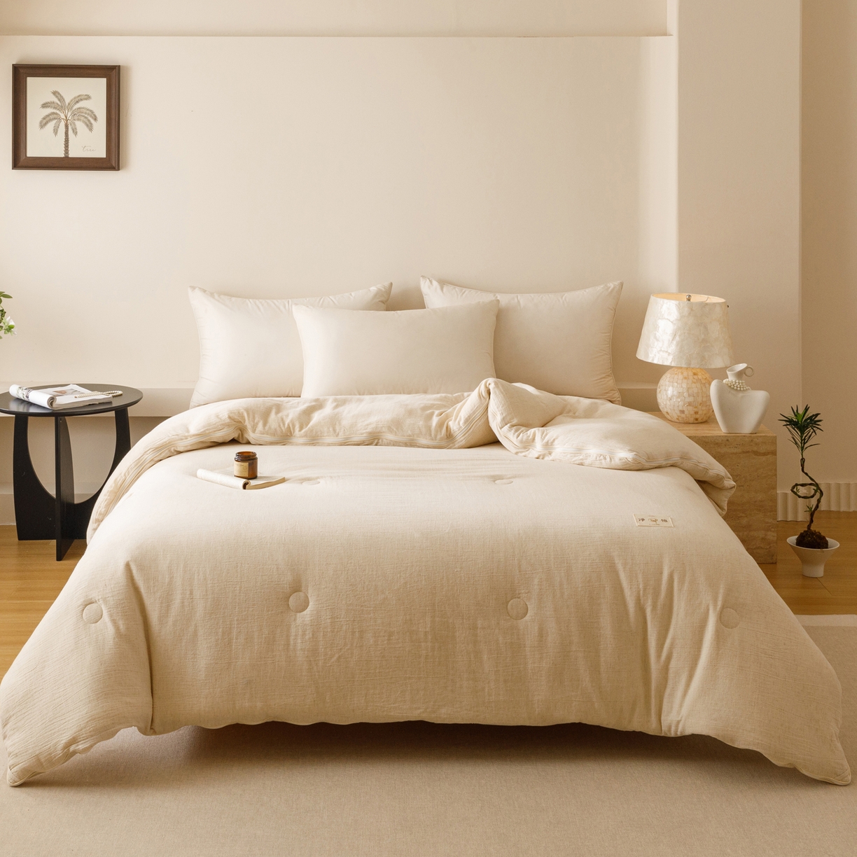 91家纺网 家纺一手货源 找家纺 子由家居 2025新款纯棉水洗棉麻55大豆被被子被芯 棉麻55子母被