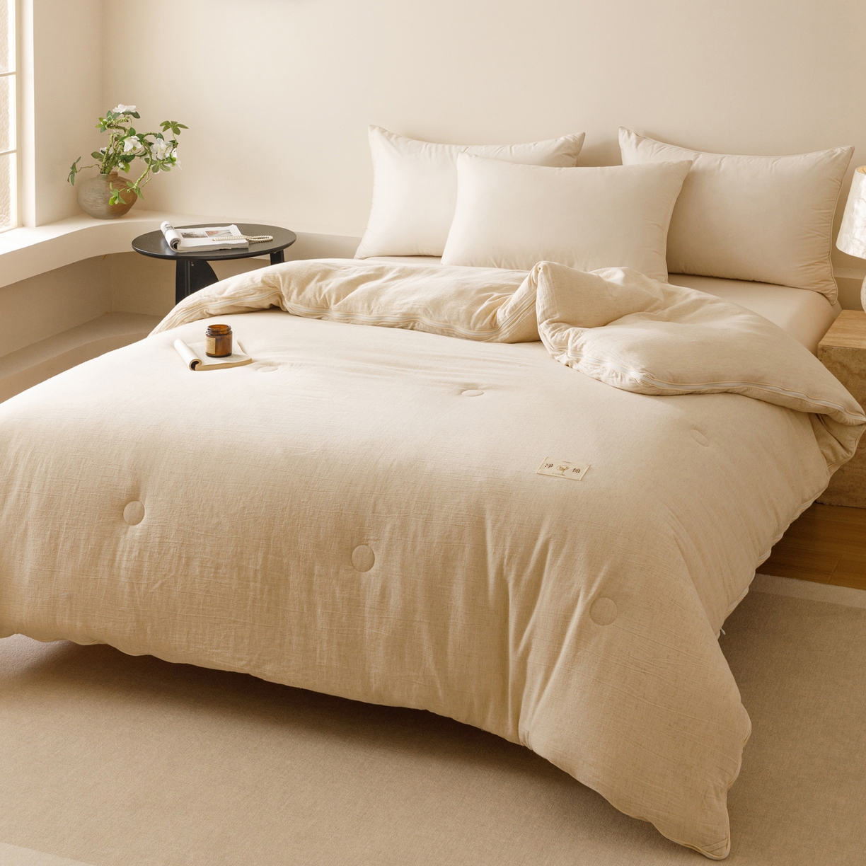 91家纺网 家纺一手货源 找家纺 子由家居 2025新款纯棉水洗棉麻55大豆被被子被芯 棉麻55子母被