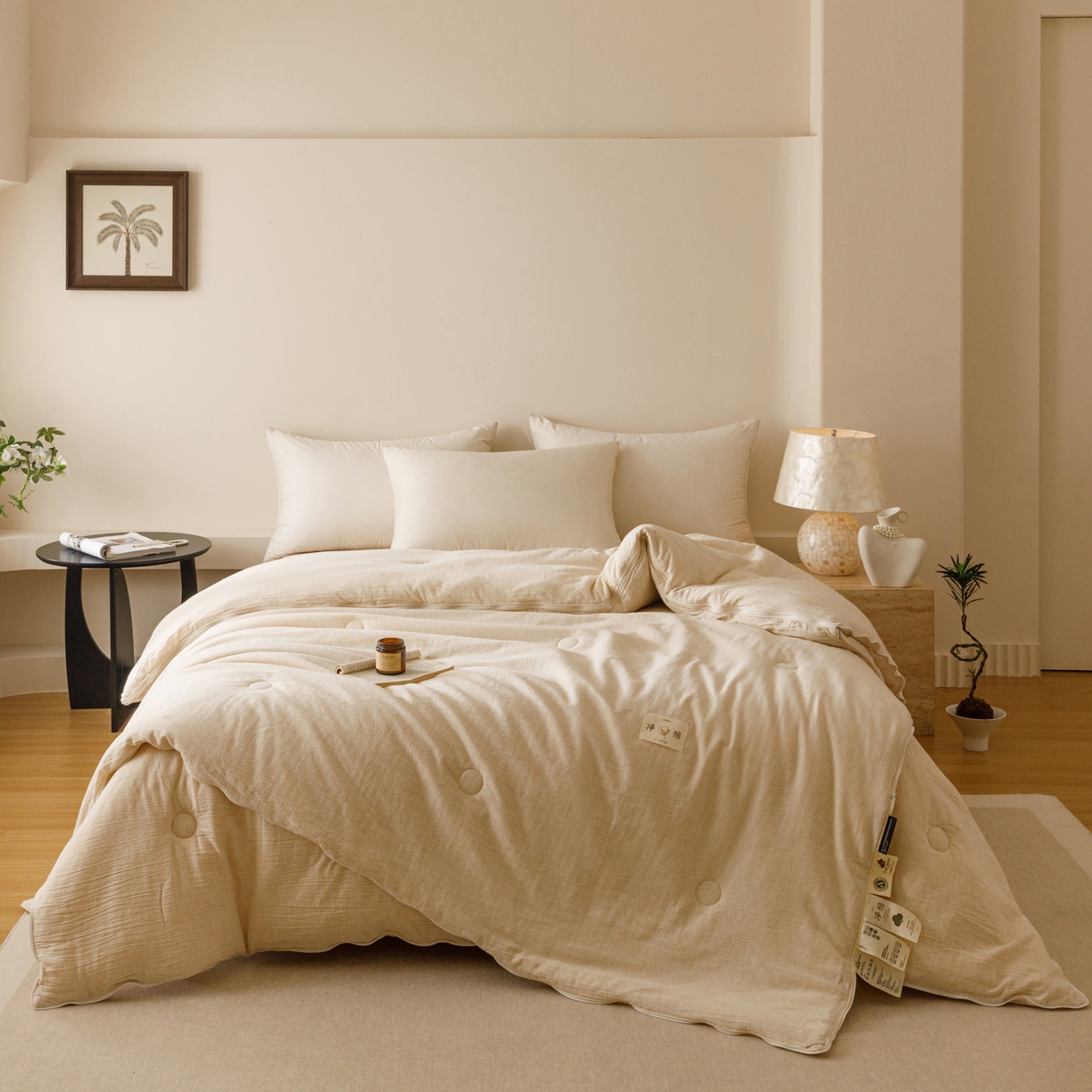 91家纺网 家纺一手货源 找家纺 子由家居 2025新款纯棉水洗棉麻55大豆被被子被芯 棉麻55子母被