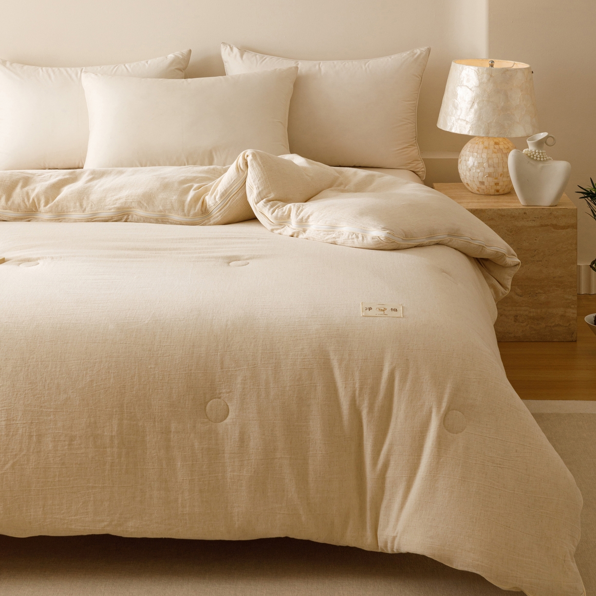 91家纺网 家纺一手货源 找家纺 子由家居 2025新款纯棉水洗棉麻55大豆被被子被芯 棉麻55子母被