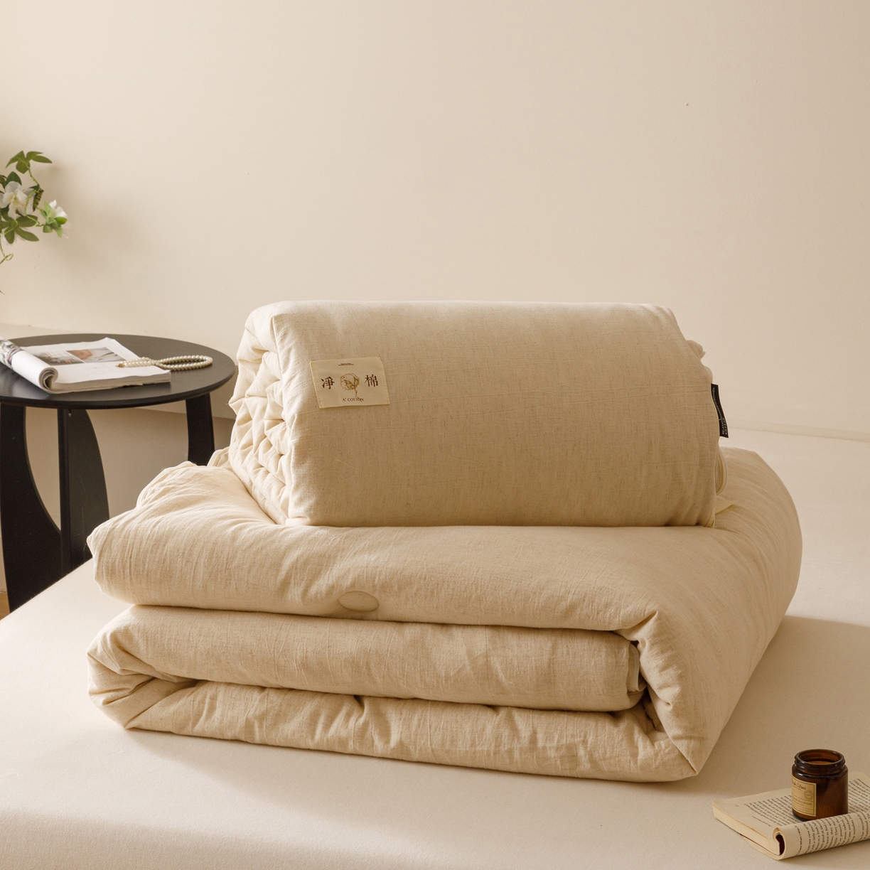 91家纺网 家纺一手货源 找家纺 子由家居 2025新款纯棉水洗棉麻55大豆被被子被芯 棉麻55子母被