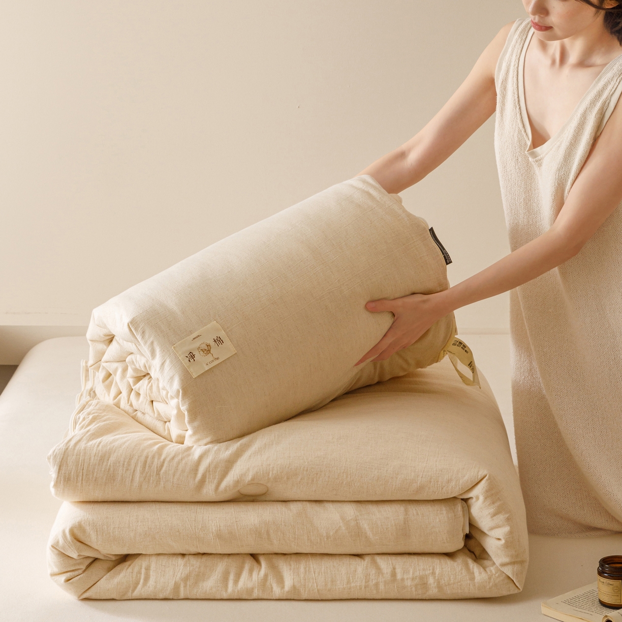 91家纺网 家纺一手货源 找家纺 子由家居 2025新款纯棉水洗棉麻55大豆被被子被芯 棉麻55子母被