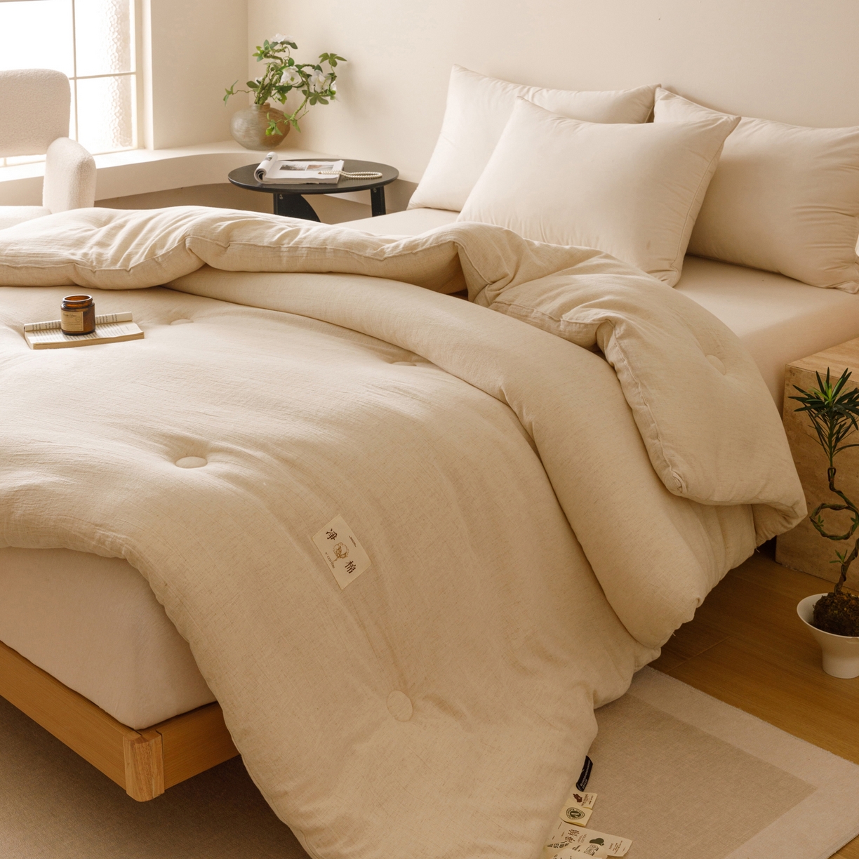 91家纺网 家纺一手货源 找家纺 子由家居 2025新款纯棉水洗棉麻55大豆被被子被芯 棉麻55大豆被