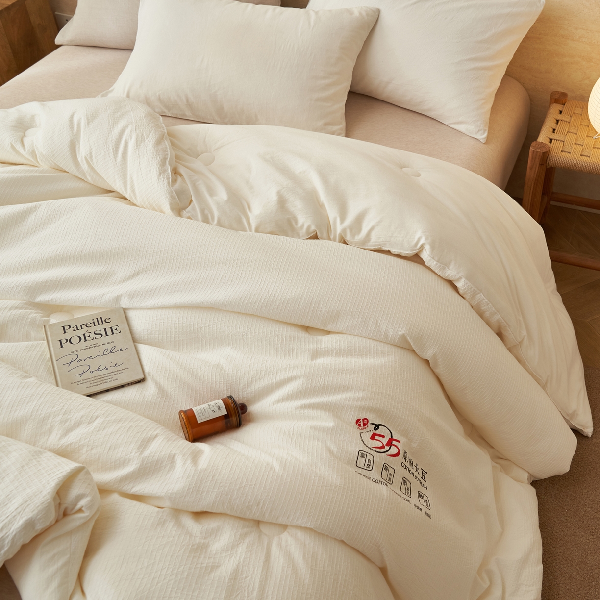 91家纺网 家纺一手货源 找家纺 子由家居 2025新款纯棉水洗棉经典小格提花55大豆被被子被芯 经典小格55大豆被