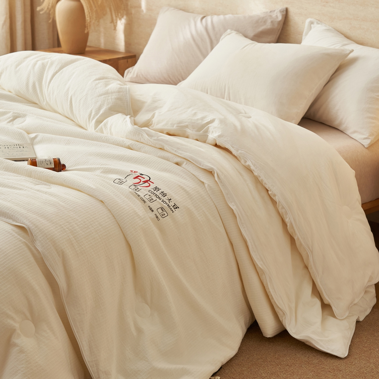 91家纺网 家纺一手货源 找家纺 子由家居 2025新款纯棉水洗棉经典小格提花55大豆被被子被芯 经典小格55大豆子母被