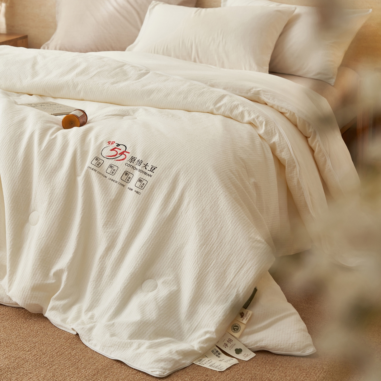 91家纺网 家纺一手货源 找家纺 子由家居 2025新款纯棉水洗棉经典小格提花55大豆被被子被芯 经典小格55大豆子母被