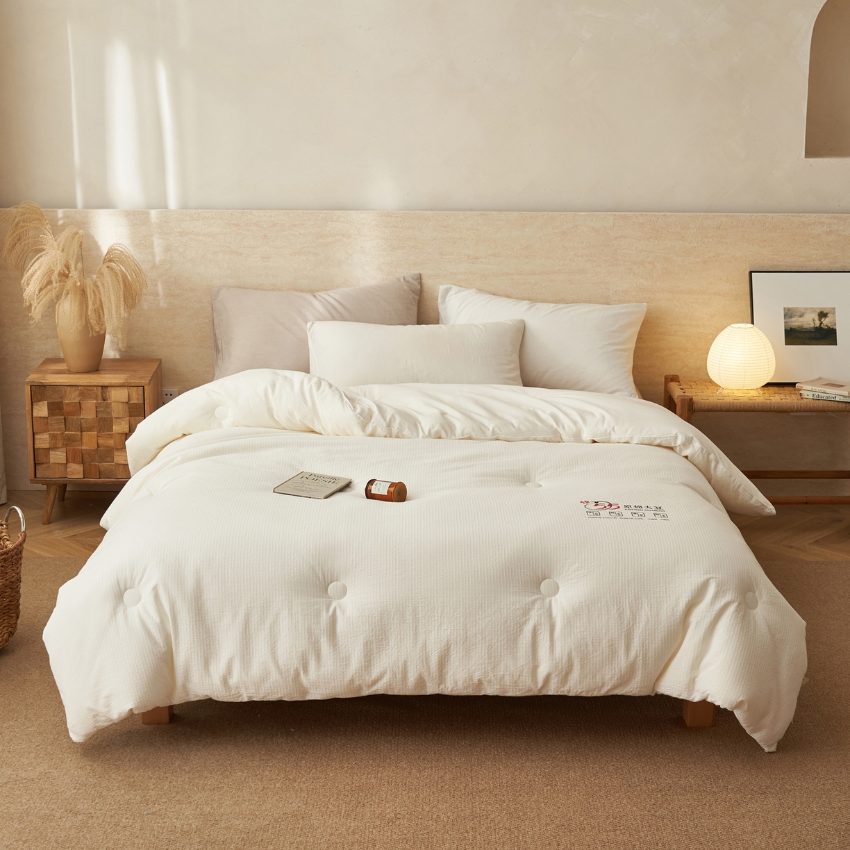 91家纺网 家纺一手货源 找家纺 子由家居 2025新款纯棉水洗棉经典小格提花55大豆被被子被芯 经典小格55大豆被