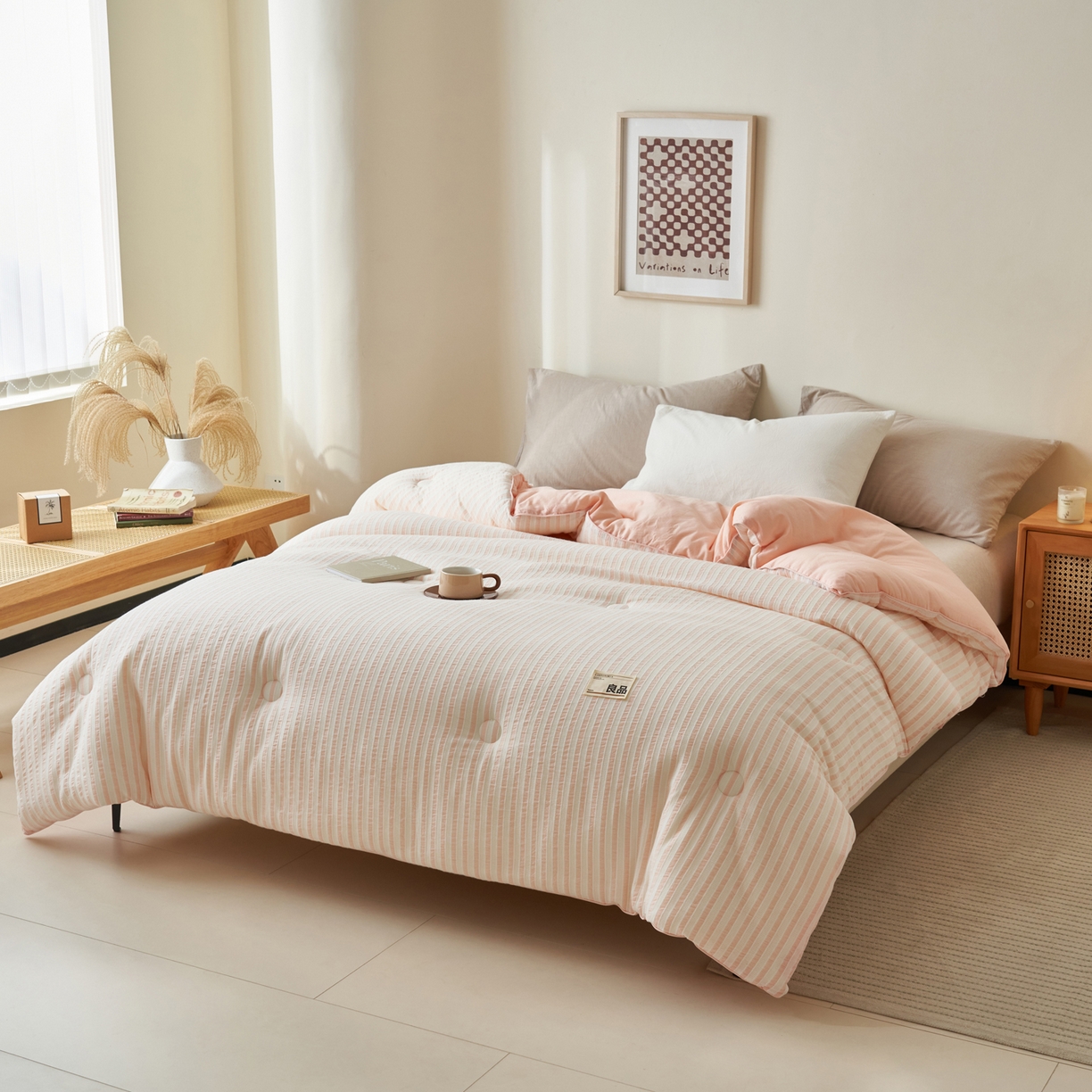 91家纺网 家纺一手货源 找家纺 （总）子由家居 2025新款水洗简约条纹大豆冬被被子被芯