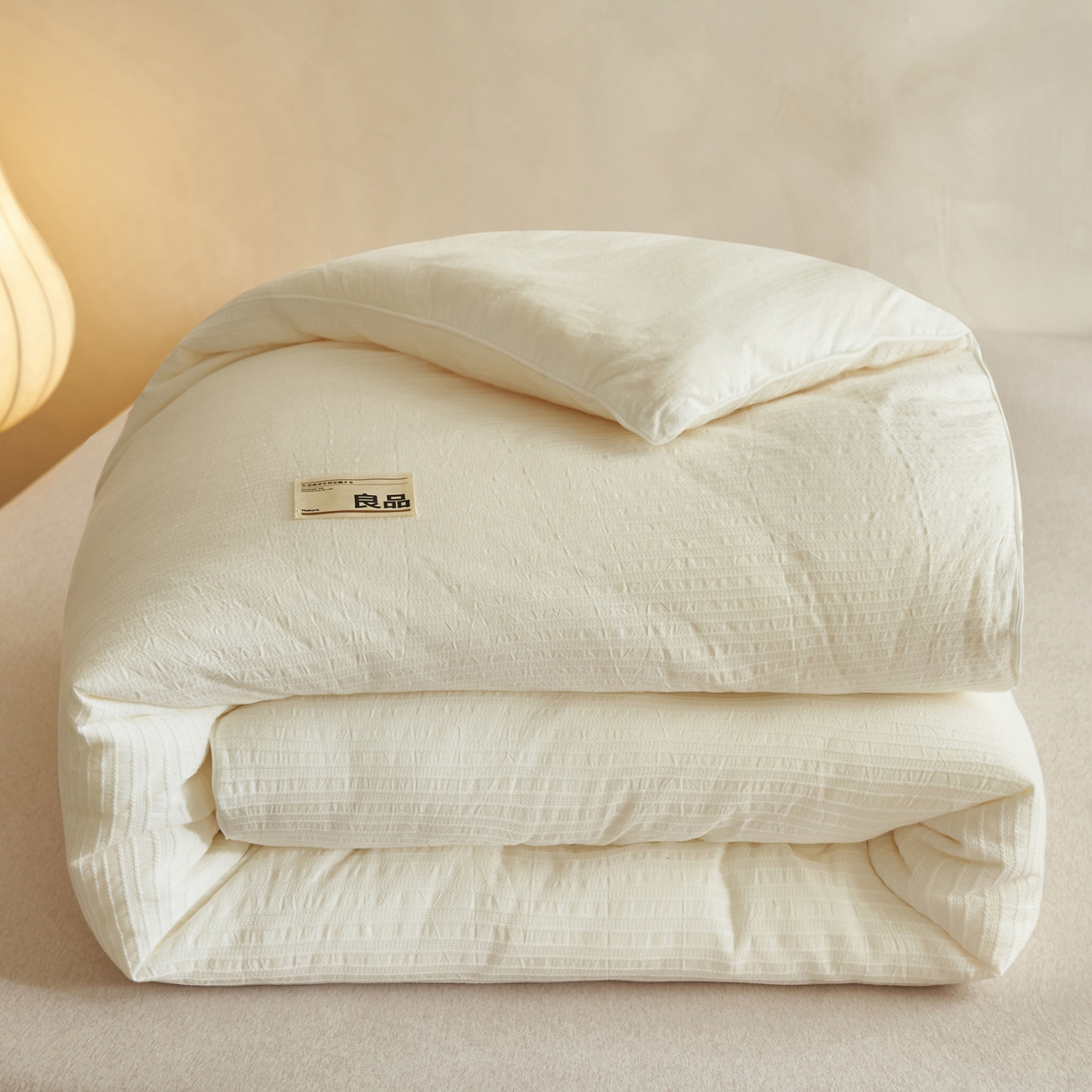 子由家居 2025新款水洗简约条纹大豆冬被被子被芯 色织条纹-本白