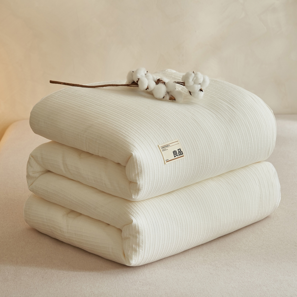91家纺网 家纺一手货源 找家纺 子由家居 2025新款水洗简约条纹大豆冬被被子被芯 色织条纹-本白