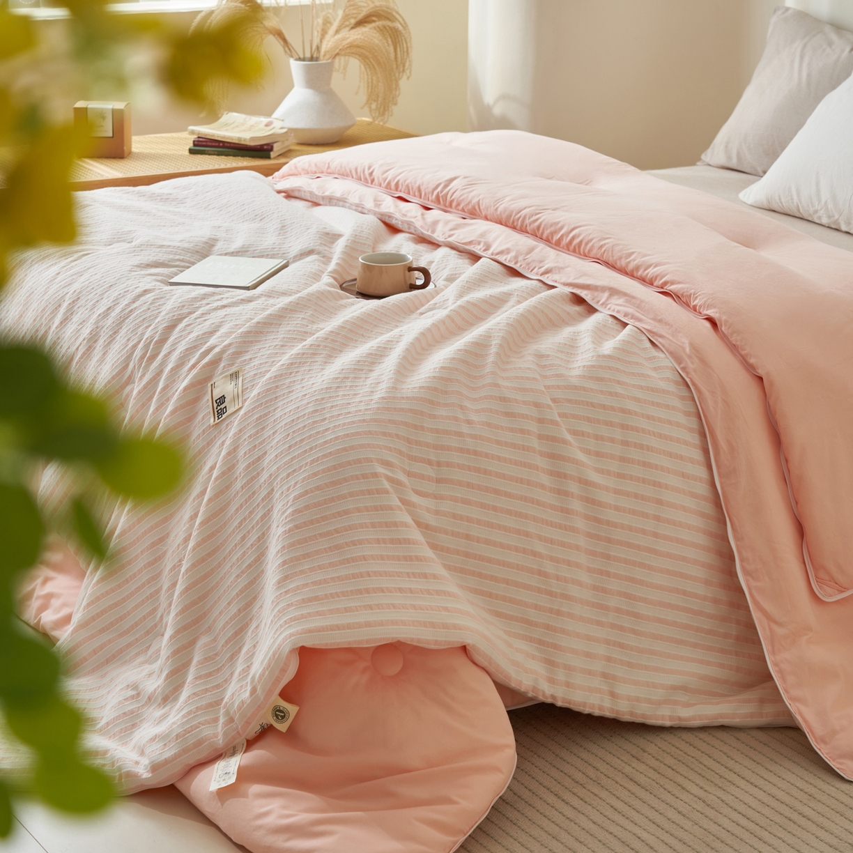 91家纺网 家纺一手货源 找家纺 （总）子由家居 2025新款水洗简约条纹大豆子母被被子被芯