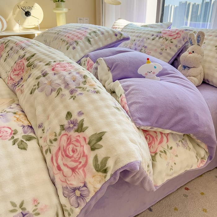 摩妮卡 2025新款小清新加厚260克牛奶绒泡泡绒四件套 幽香恋曲