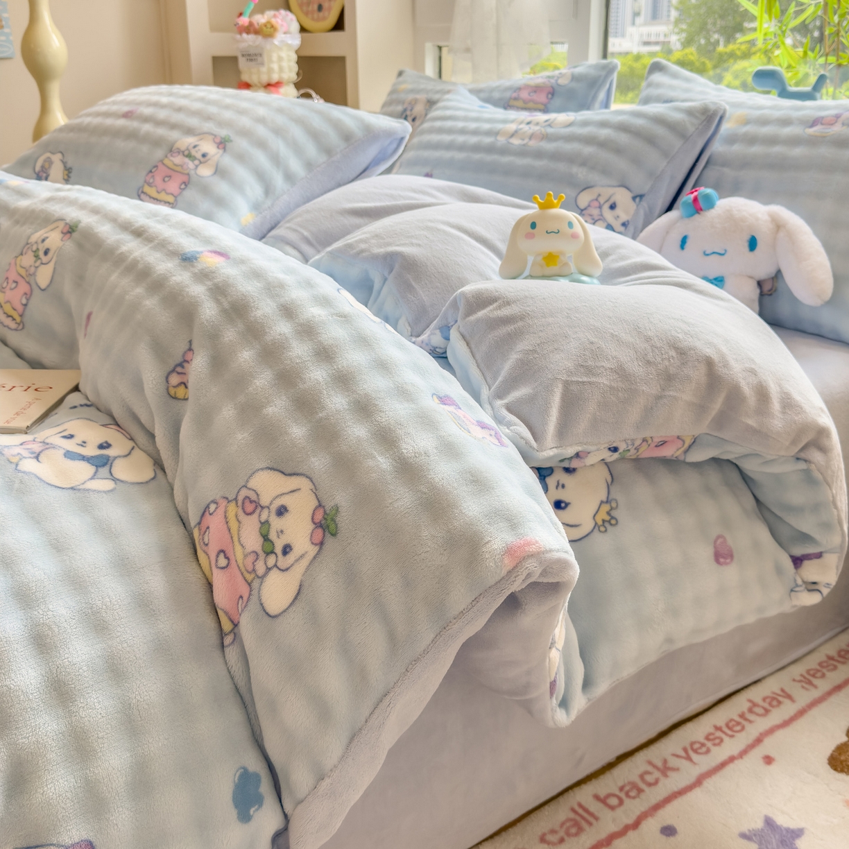 摩妮卡 2025新款小清新加厚260克牛奶绒泡泡绒四件套 奶蓝玉桂狗