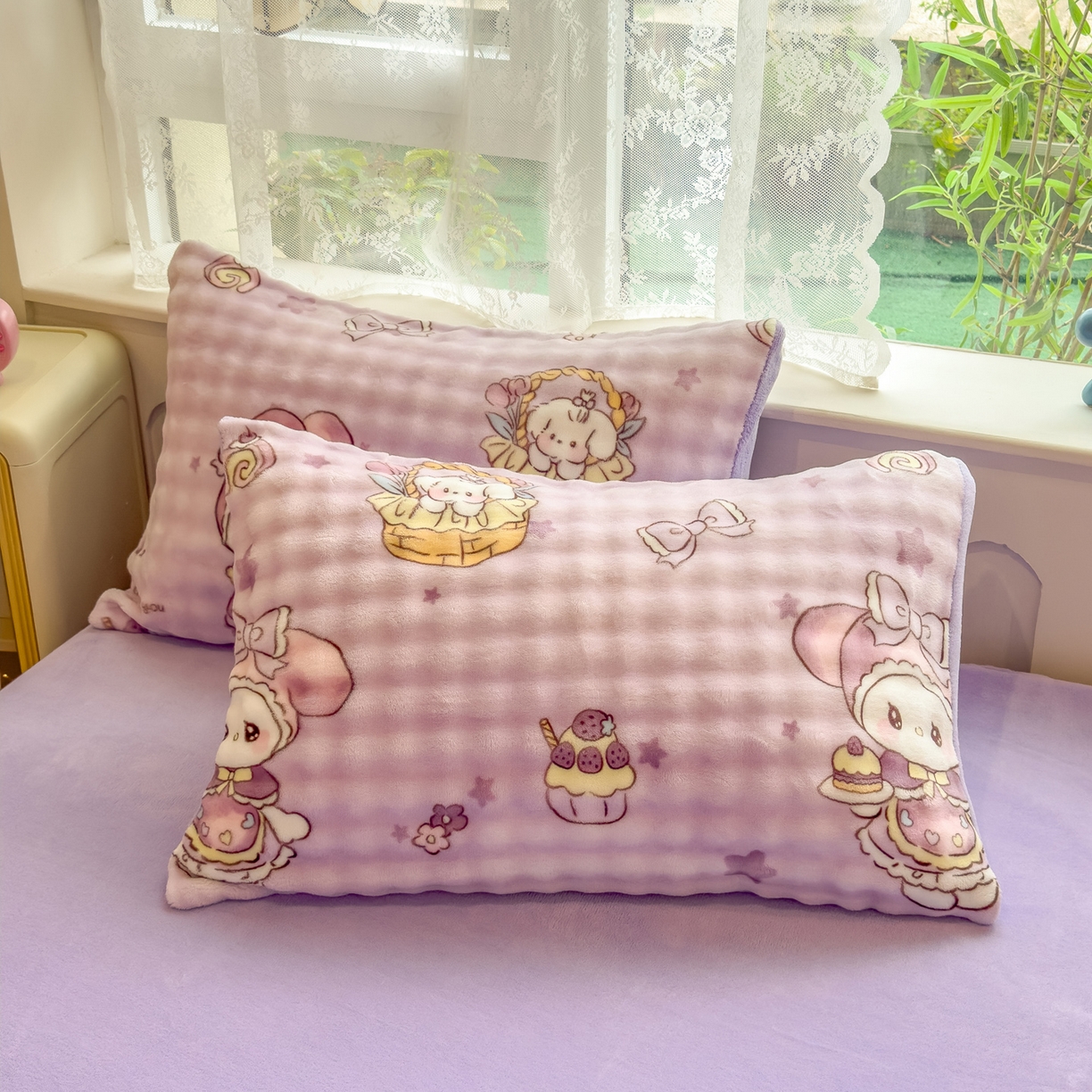 91家纺网 家纺一手货源 找家纺 摩妮卡 2025新款小清新加厚260克牛奶绒泡泡绒四件套 紫韵美乐蒂