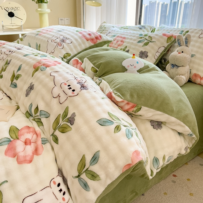 摩妮卡 2025新款小清新加厚260克牛奶绒泡泡绒四件套 暮雅