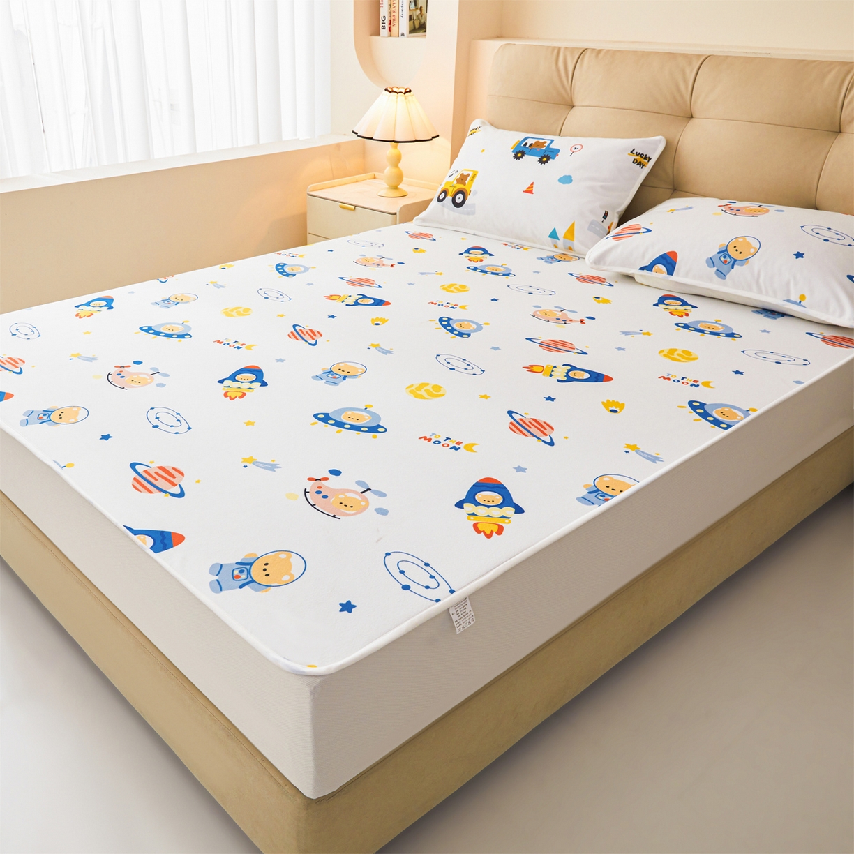 91家纺网 家纺一手货源 找家纺 雯豆家纺 2025新款TPU防水隔尿床笠防脏垫单床笠床笠单件 防水床笠-火箭飞船