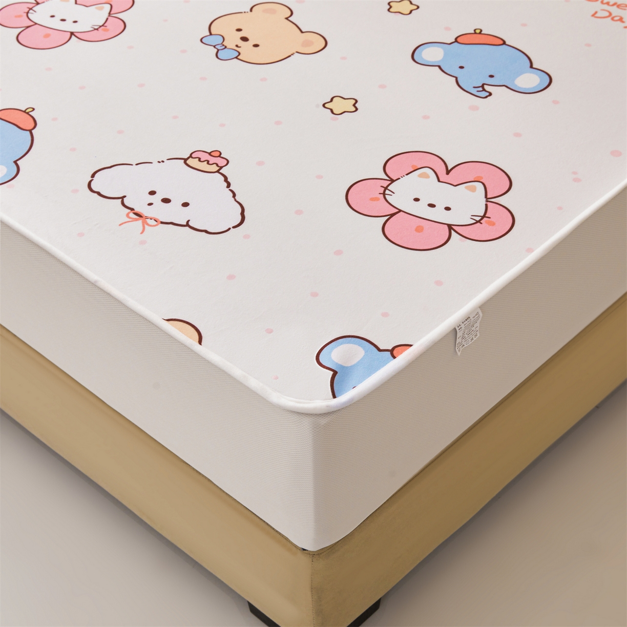 91家纺网 家纺一手货源 找家纺 雯豆家纺 2025新款TPU防水隔尿床笠防脏垫单床笠床笠单件 防水床笠-猫咪花花