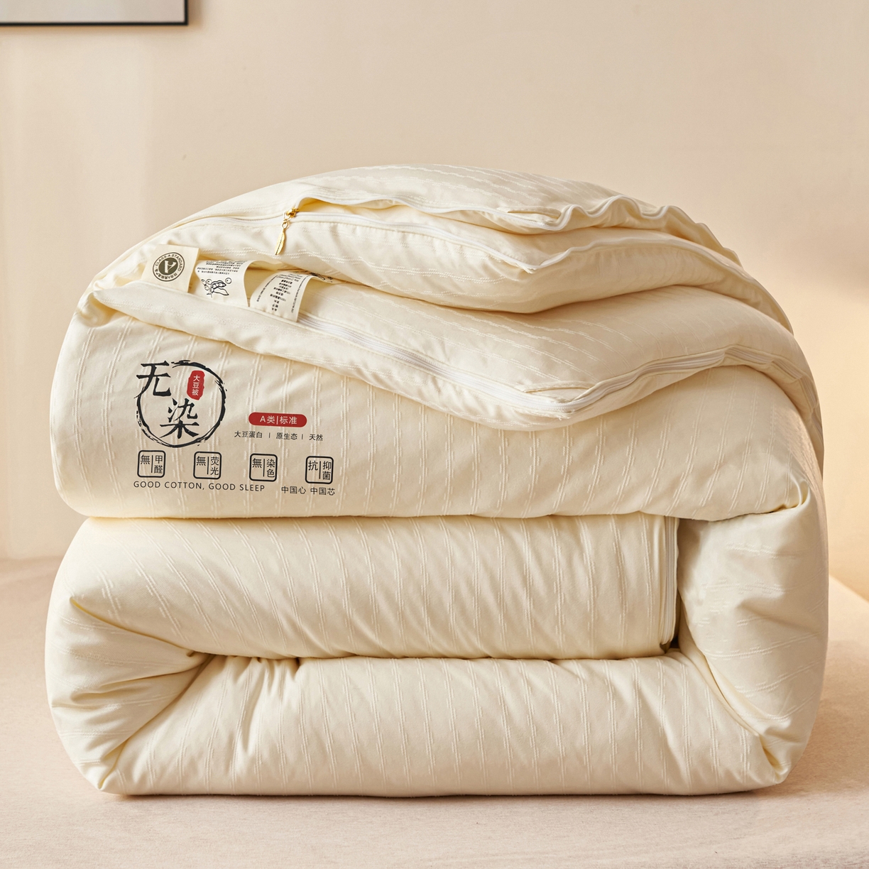 91家纺网 家纺一手货源 找家纺 子由家居 2025新款水洗长城格提花子母被被子被芯 长城格-本白