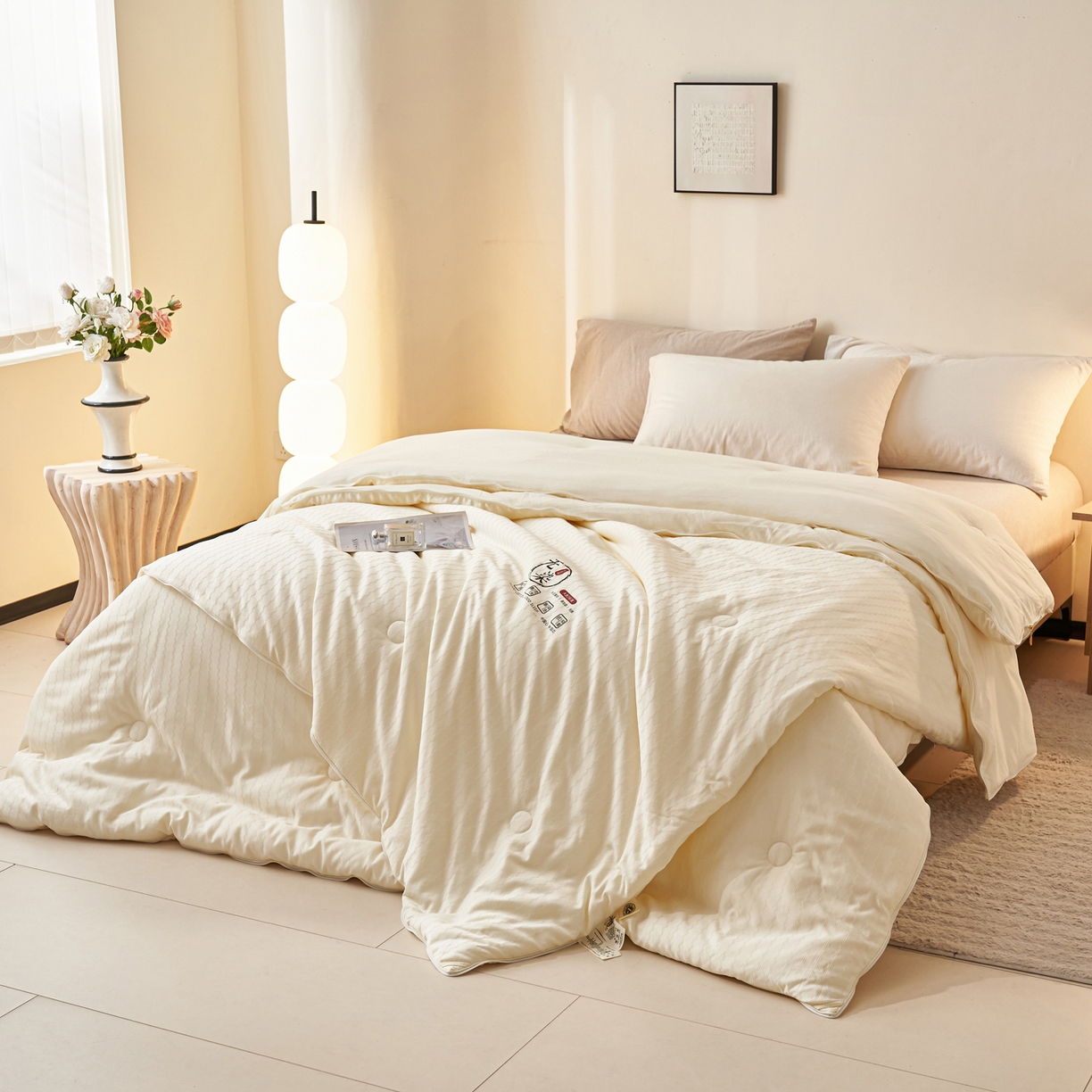 91家纺网 家纺一手货源 找家纺 子由家居 2025新款水洗长城格提花子母被被子被芯 长城格-本白