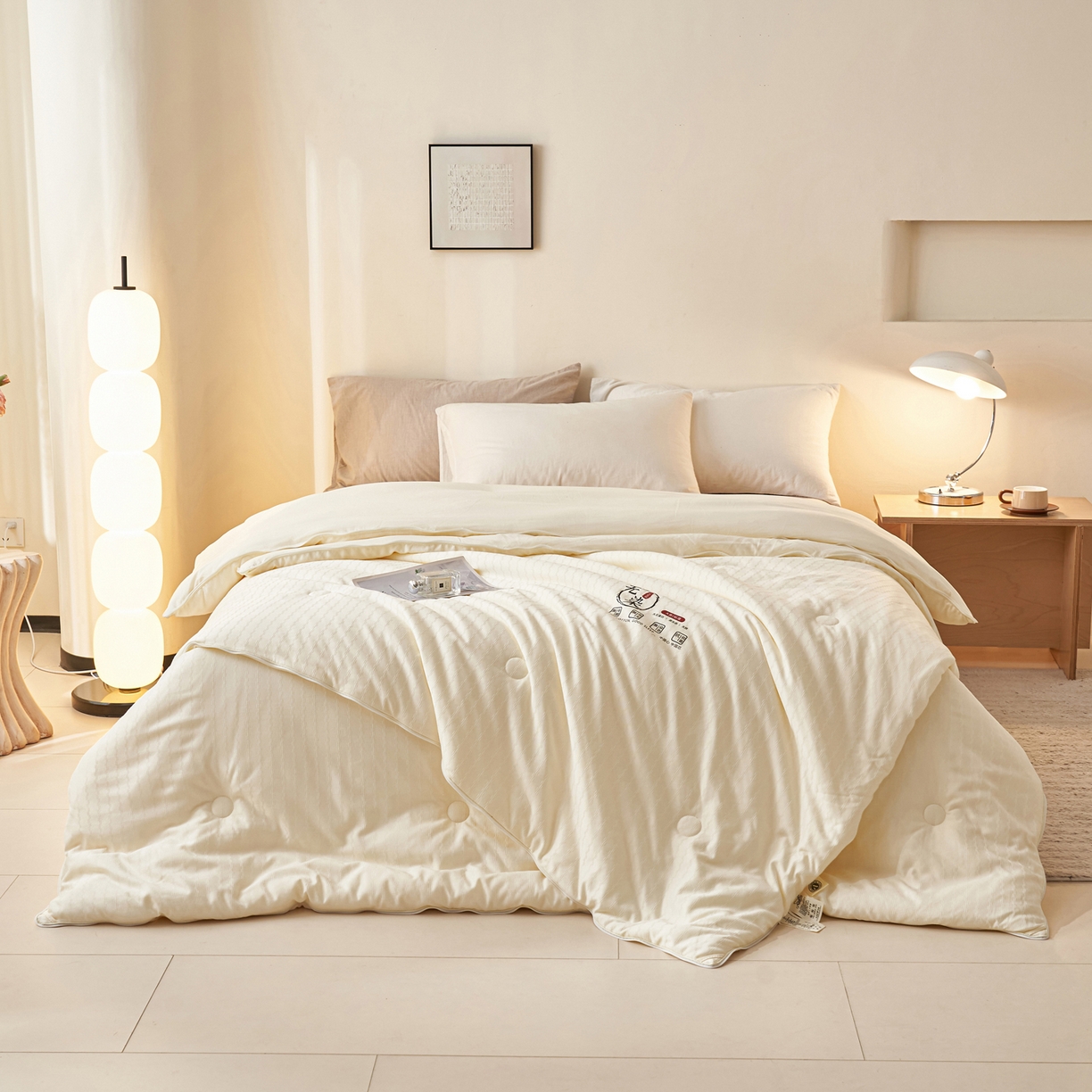 91家纺网 家纺一手货源 找家纺 子由家居 2025新款水洗长城格提花子母被被子被芯 长城格-本白