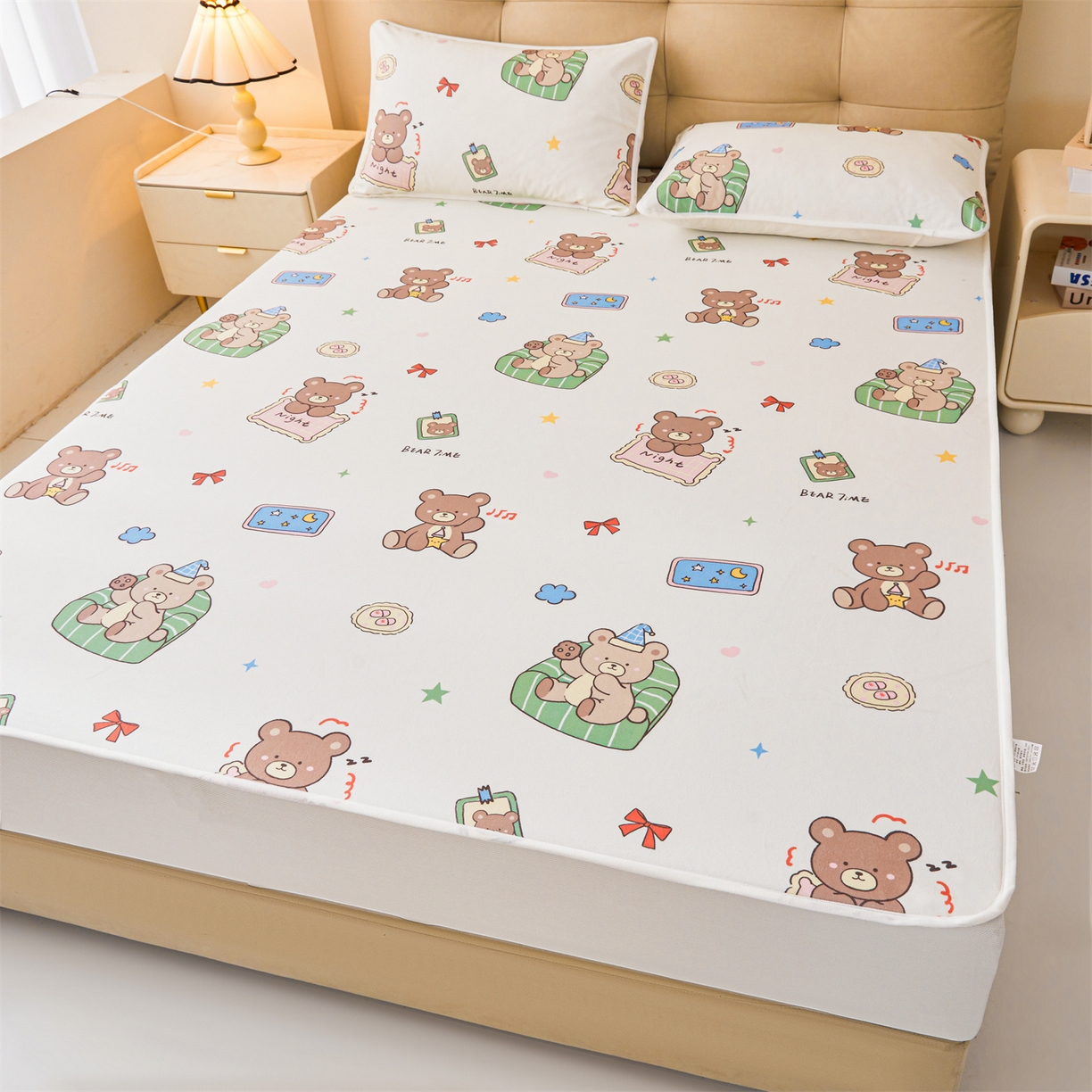 91家纺网 家纺一手货源 找家纺 雯豆家纺 2025新款TPU防水隔尿床笠防脏垫单床笠床笠单件 防水床笠-沙发熊