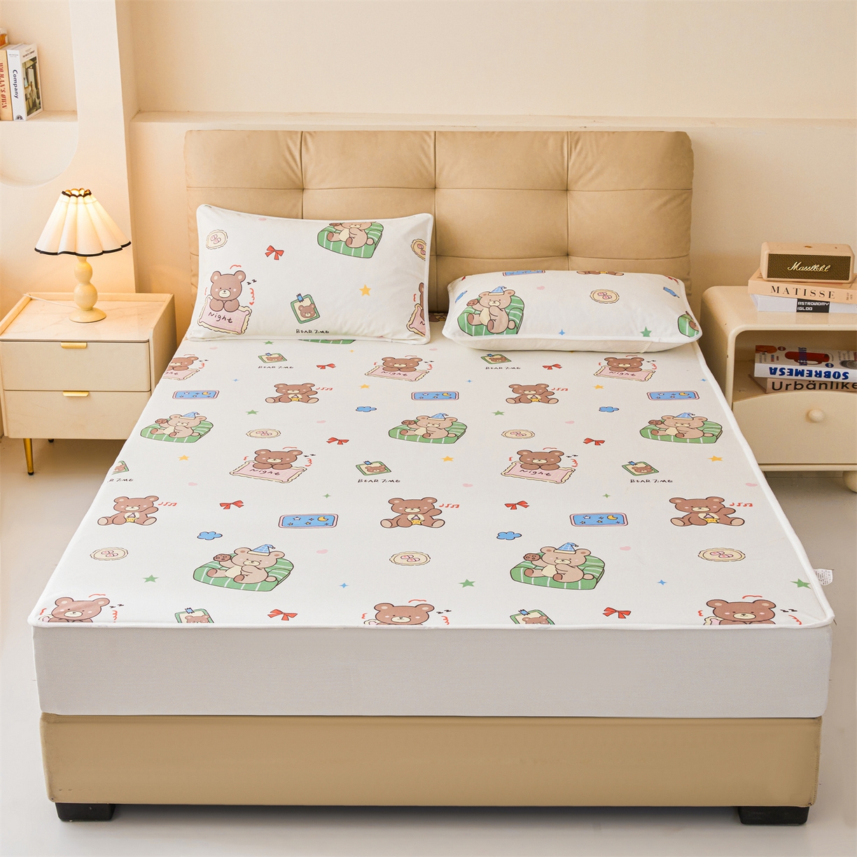 91家纺网 家纺一手货源 找家纺 雯豆家纺 2025新款TPU防水隔尿床笠防脏垫单床笠床笠单件 防水床笠-沙发熊