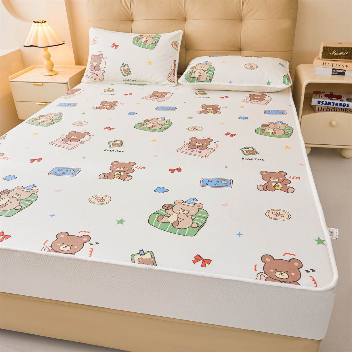 91家纺网 家纺一手货源 找家纺 雯豆家纺 2025新款TPU防水隔尿床笠防脏垫单床笠床笠单件 防水床笠-沙发熊