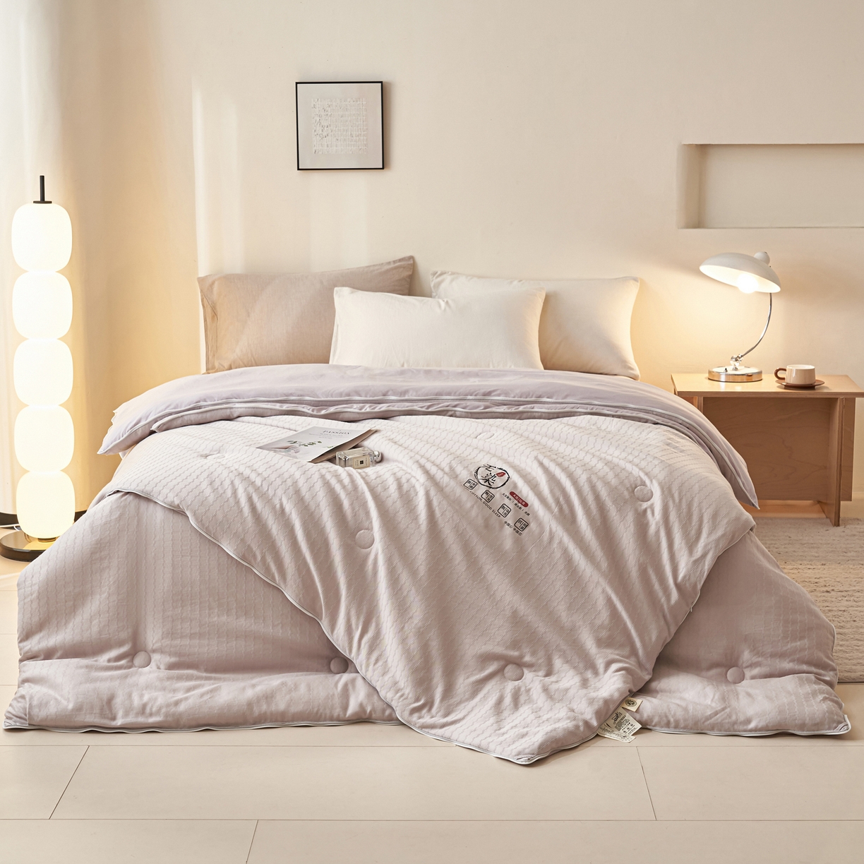 91家纺网 家纺一手货源 找家纺 子由家居 2025新款水洗长城格提花子母被被子被芯 长城格-浅灰