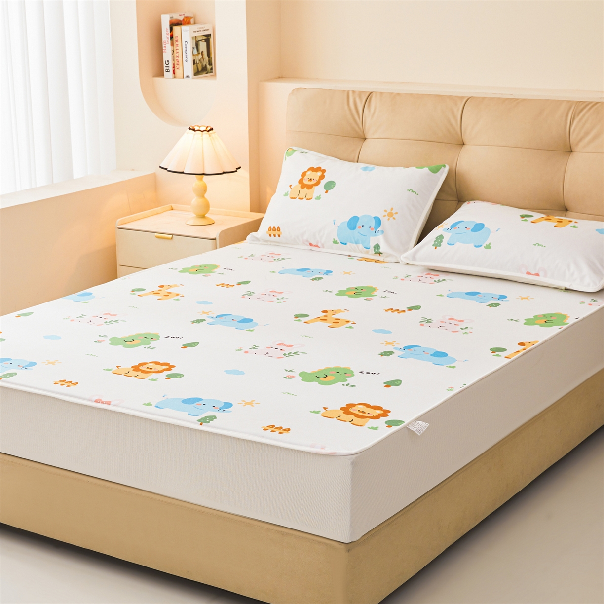 91家纺网 家纺一手货源 找家纺 雯豆家纺 2025新款TPU防水隔尿床笠防脏垫单床笠床笠单件 防水床笠-狮子辛巴