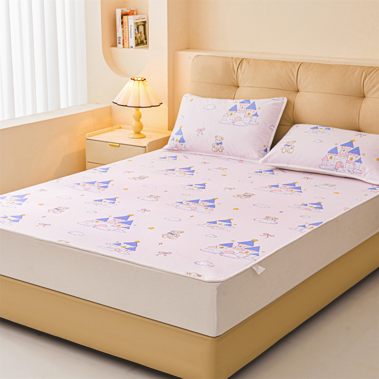 91家纺网 家纺一手货源 找家纺 雯豆家纺 2025新款TPU防水隔尿床笠防脏垫单床笠床笠单件 防水床笠-天使城堡
