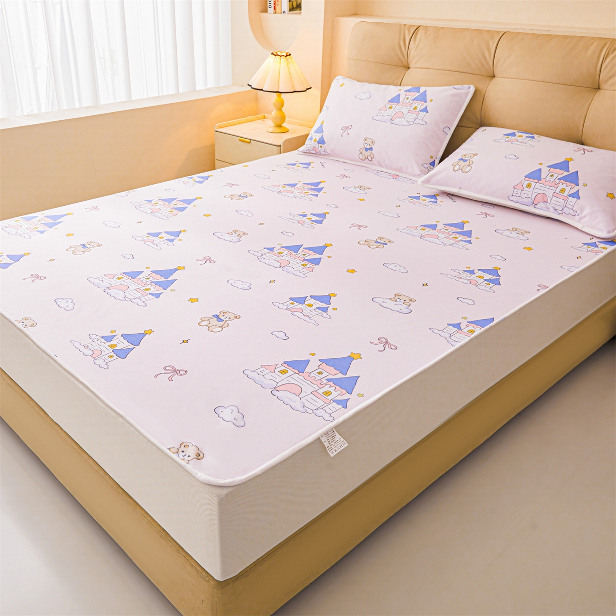 91家纺网 家纺一手货源 找家纺 雯豆家纺 2025新款TPU防水隔尿床笠防脏垫单床笠床笠单件 防水床笠-天使城堡