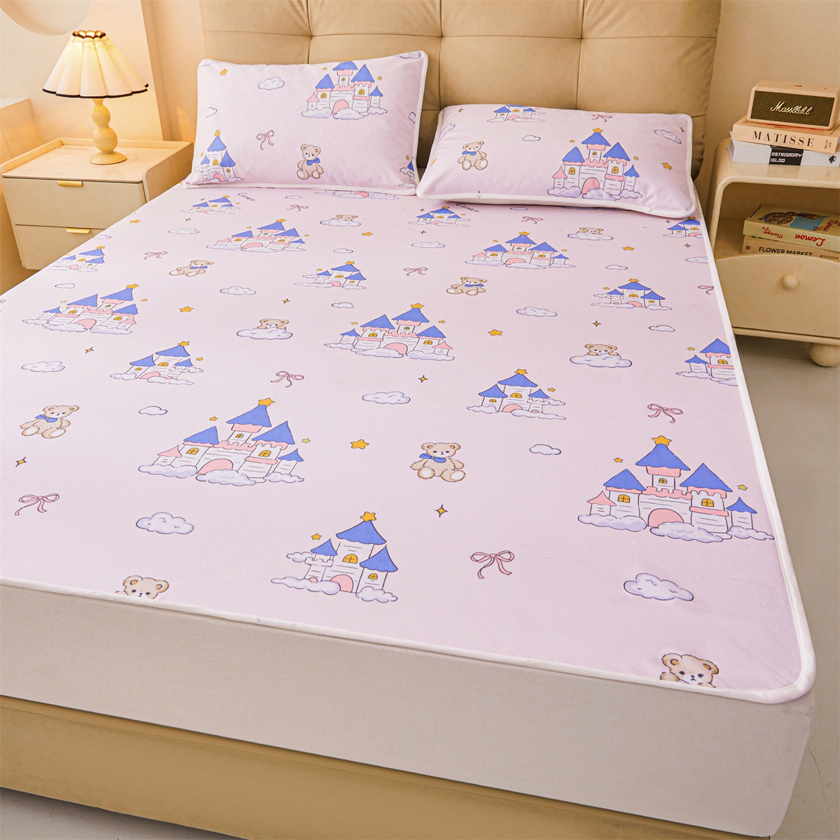 91家纺网 家纺一手货源 找家纺 雯豆家纺 2025新款TPU防水隔尿床笠防脏垫单床笠床笠单件 防水床笠-天使城堡