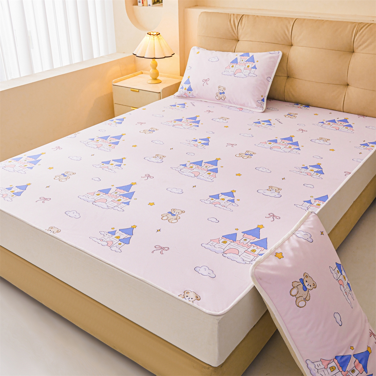 91家纺网 家纺一手货源 找家纺 雯豆家纺 2025新款TPU防水隔尿床笠防脏垫单床笠床笠单件 防水床笠-天使城堡