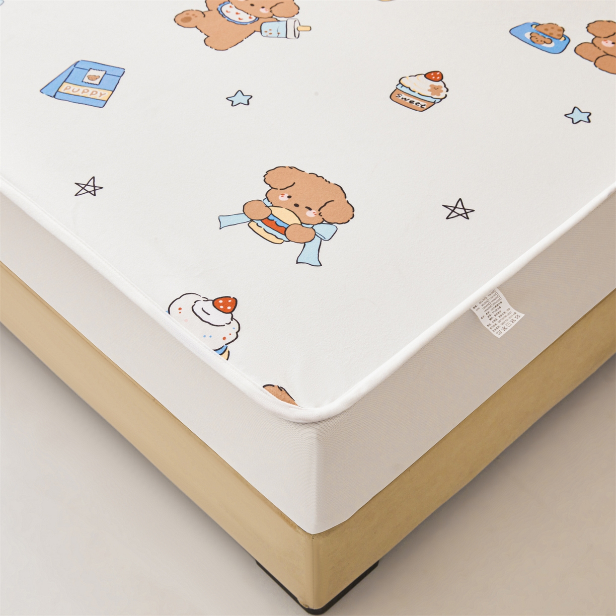 91家纺网 家纺一手货源 找家纺 雯豆家纺 2025新款TPU防水隔尿床笠防脏垫单床笠床笠单件 防水床笠-吐司熊