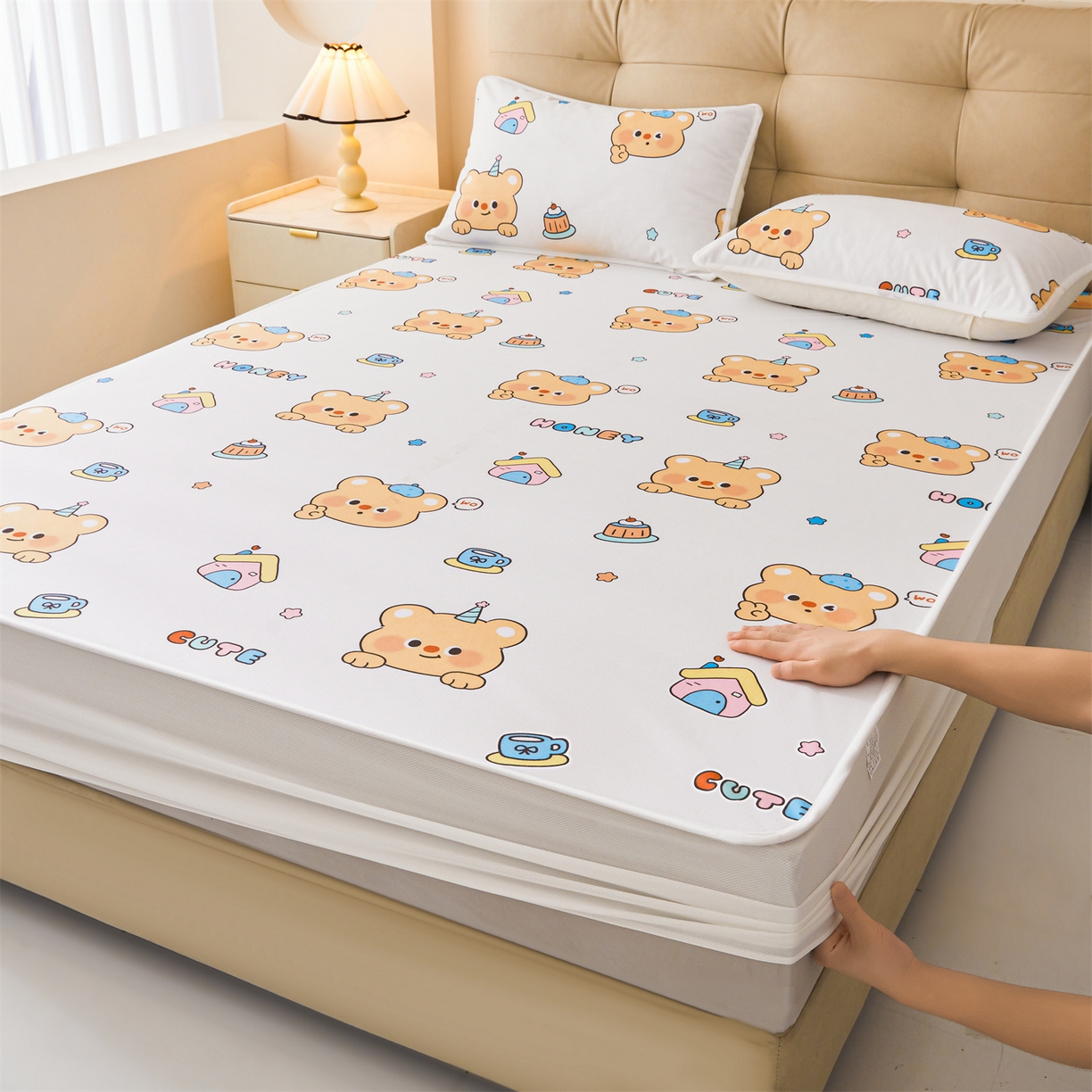 雯豆家纺 2025新款TPU防水隔尿床笠防脏垫单床笠床笠单件 防水床笠-微笑先生