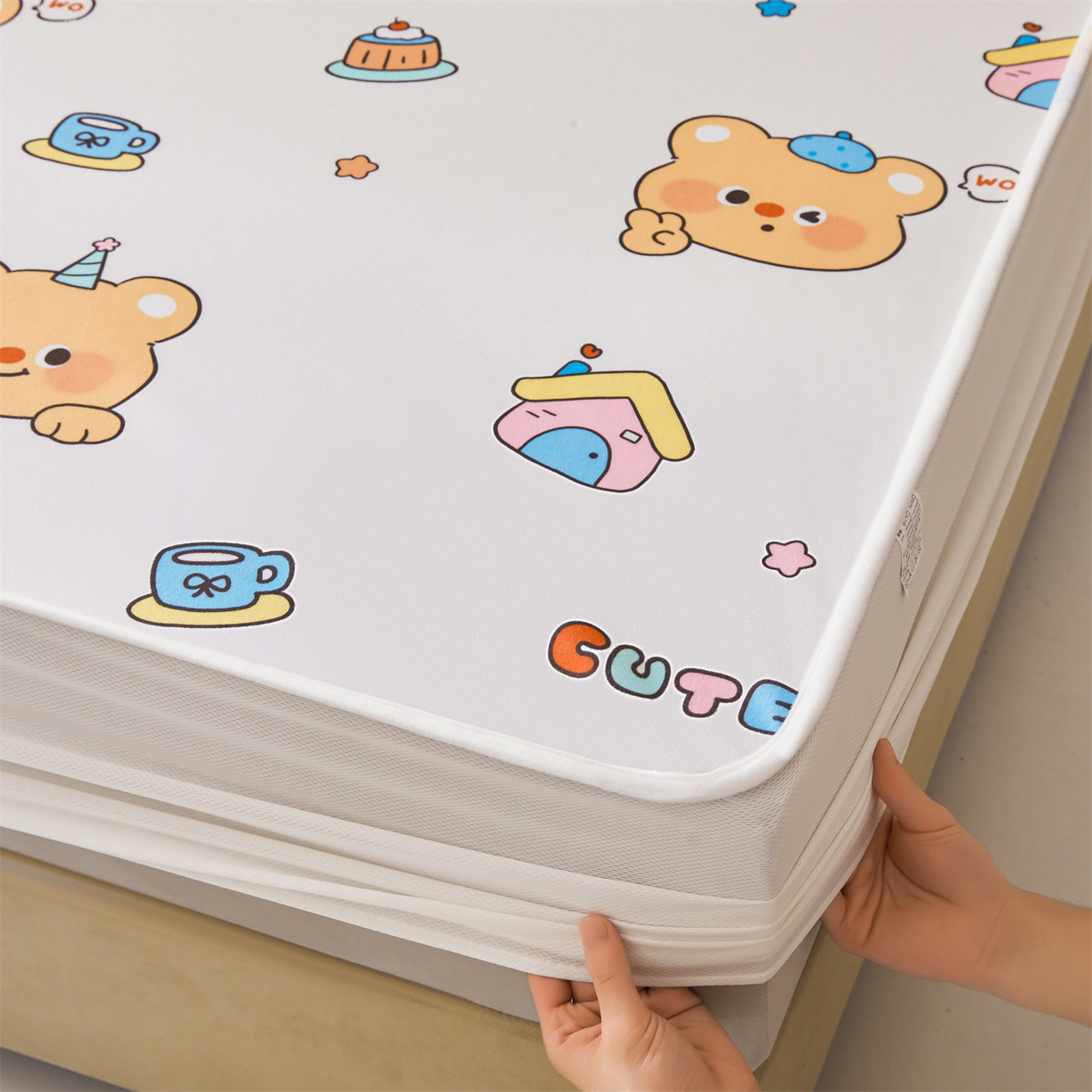 91家纺网 家纺一手货源 找家纺 雯豆家纺 2025新款TPU防水隔尿床笠防脏垫单床笠床笠单件 防水床笠-微笑先生