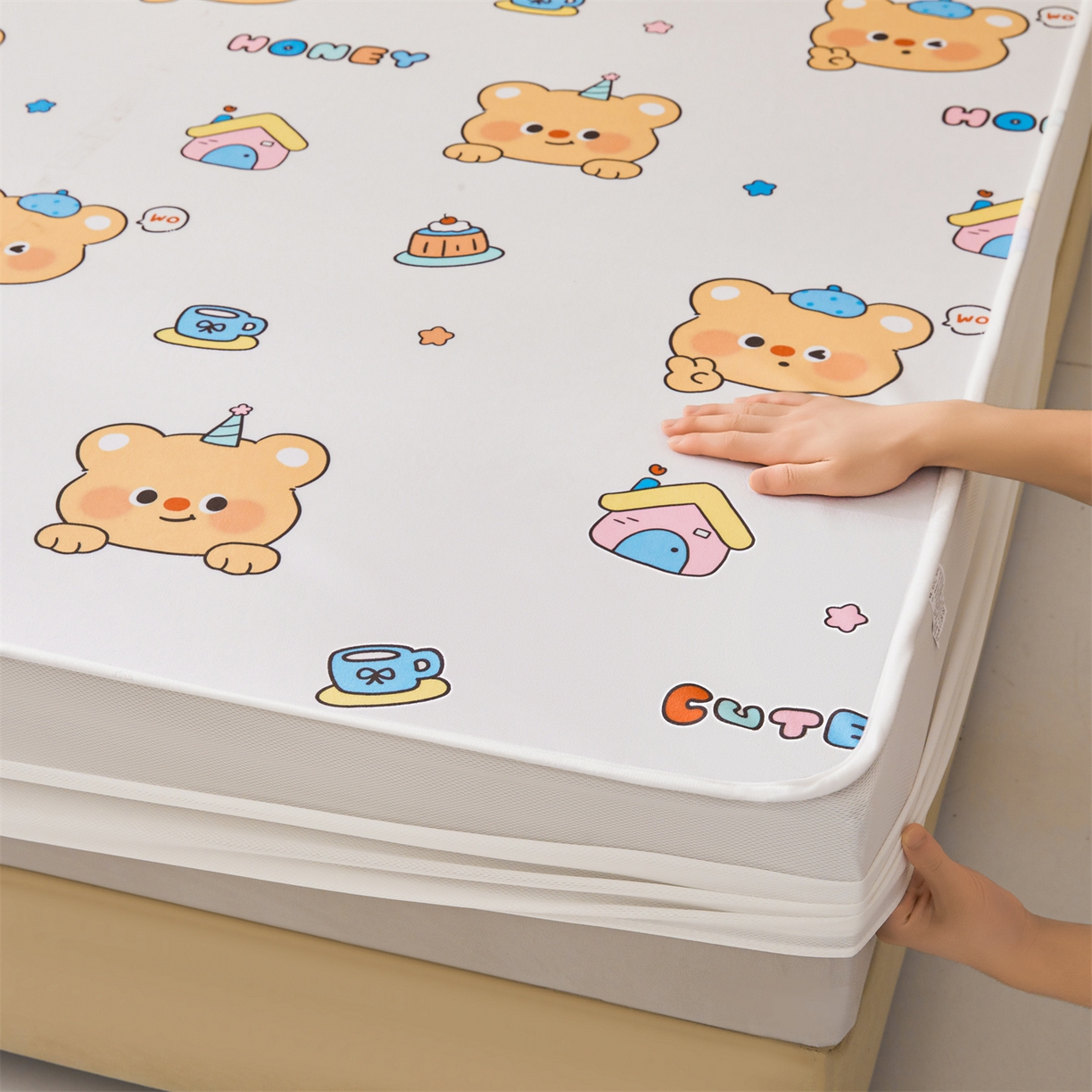 91家纺网 家纺一手货源 找家纺 雯豆家纺 2025新款TPU防水隔尿床笠防脏垫单床笠床笠单件 防水床笠-微笑先生