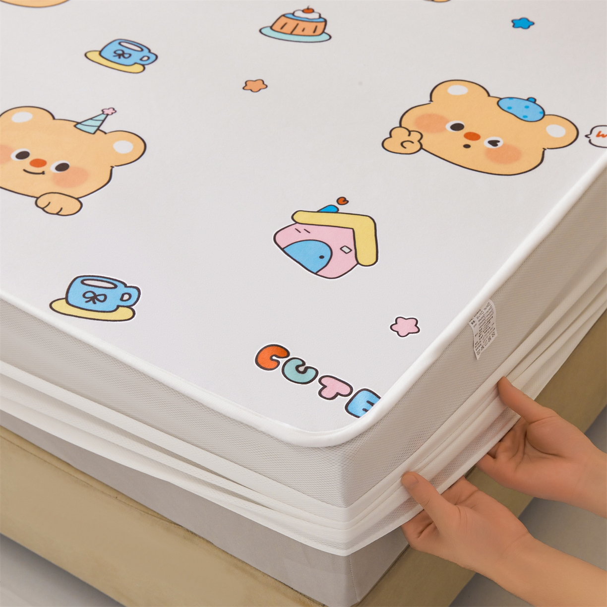 91家纺网 家纺一手货源 找家纺 雯豆家纺 2025新款TPU防水隔尿床笠防脏垫单床笠床笠单件 防水床笠-微笑先生