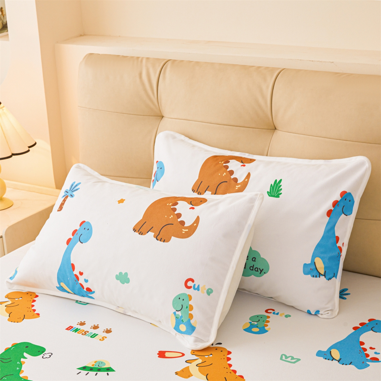 91家纺网 家纺一手货源 找家纺 雯豆家纺 2025新款TPU防水隔尿床笠防脏垫单床笠床笠单件 防水床笠-小恐龙