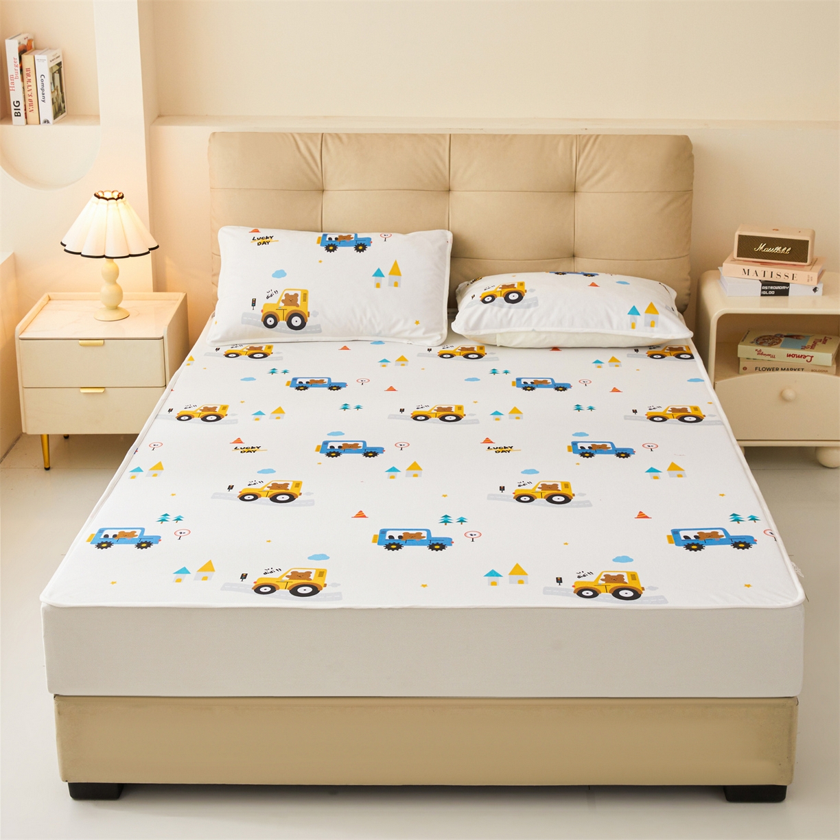 91家纺网 家纺一手货源 找家纺 雯豆家纺 2025新款TPU防水隔尿床笠防脏垫单床笠床笠单件 防水床笠-小汽车